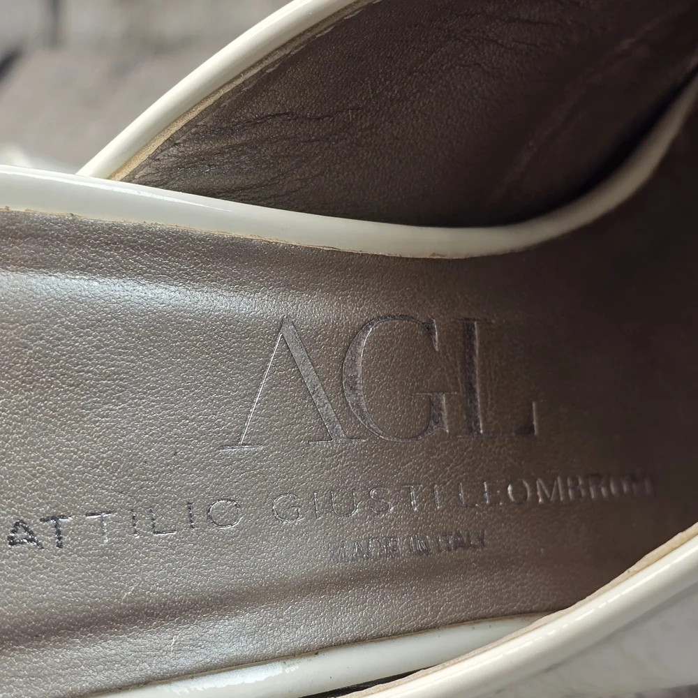 AGL ATTILIO GIUSTI LEOMBRUNI POINTED TOE MULE WHITE PATENT SMALL HEEL WOMENS 38 - Picture 11 of 12